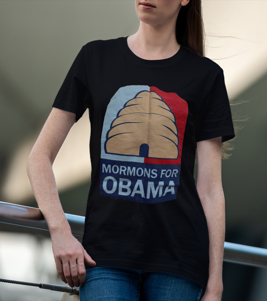 Mormons For Obama Beehive Symbol Two-Tone Background T-Shirt