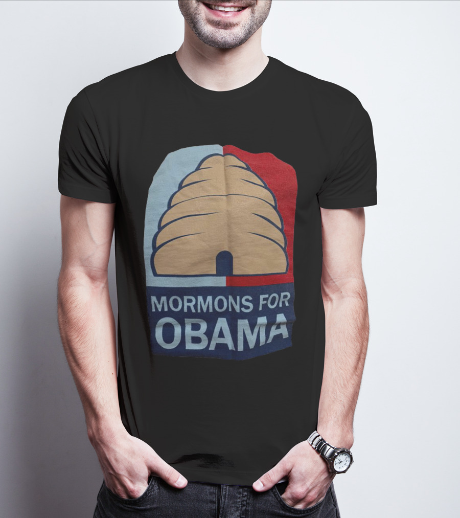 Mormons For Obama Beehive Symbol Two-Tone Background T-Shirt