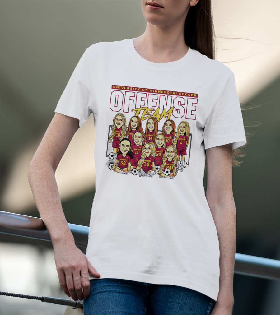 University Of Minnesota Soccer Offense Team Caricature T-Shirt