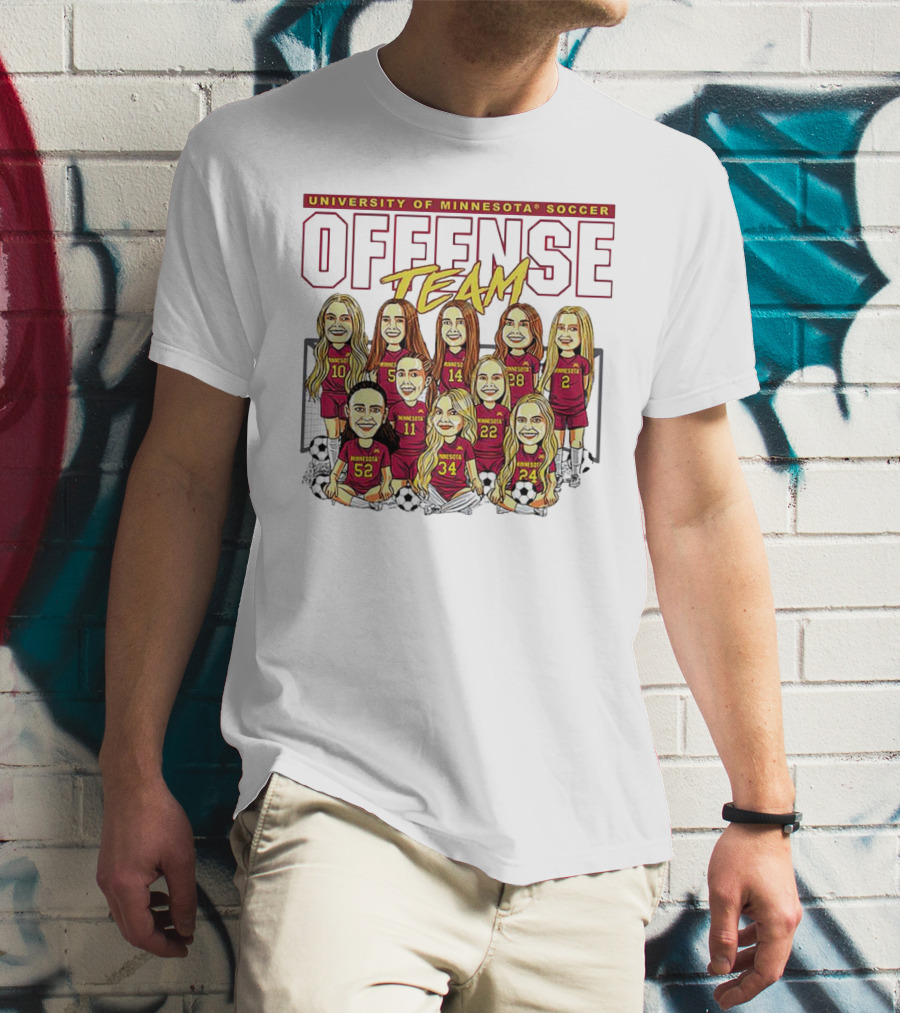 University Of Minnesota Soccer Offense Team Caricature T-Shirt