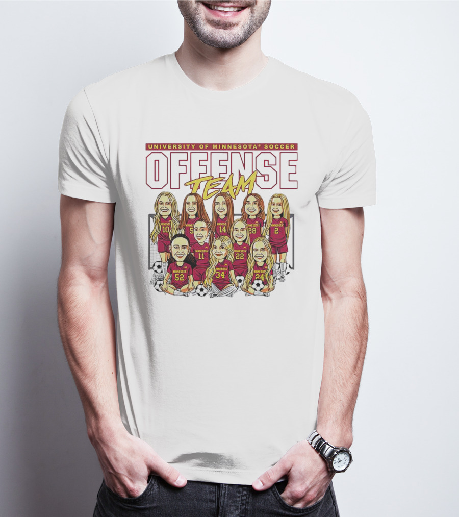 University Of Minnesota Soccer Offense Team Caricature T-Shirt