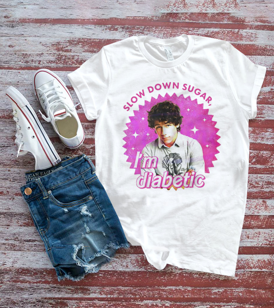 Nick Jonas Slow Down Sugar I'm Diabetic Pink Starburst T-Shirt