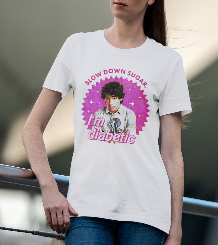Nick Jonas Slow Down Sugar I'm Diabetic Pink Starburst T-Shirt