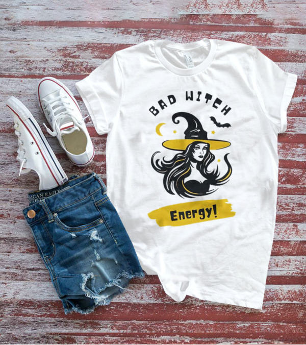 Bad Witch Energy Halloween Moon Bat Hat T-Shirt