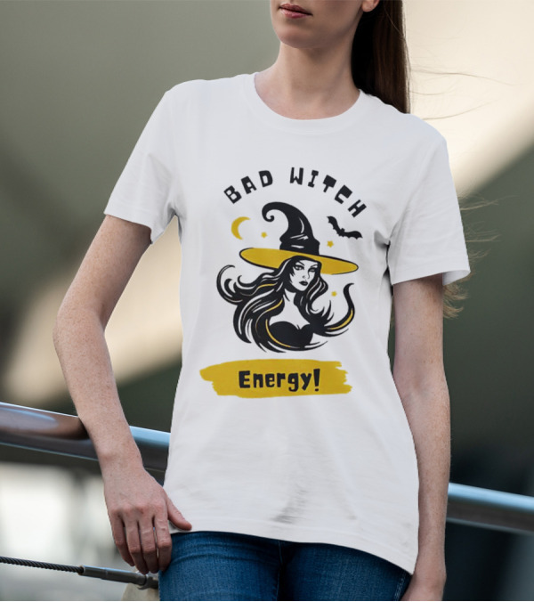 Bad Witch Energy Halloween Moon Bat Hat T-Shirt