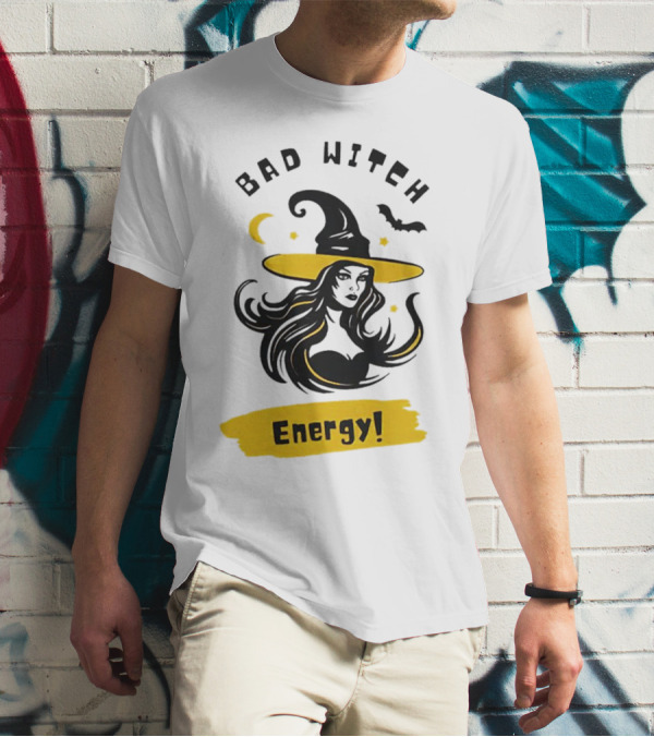 Bad Witch Energy Halloween Moon Bat Hat T-Shirt