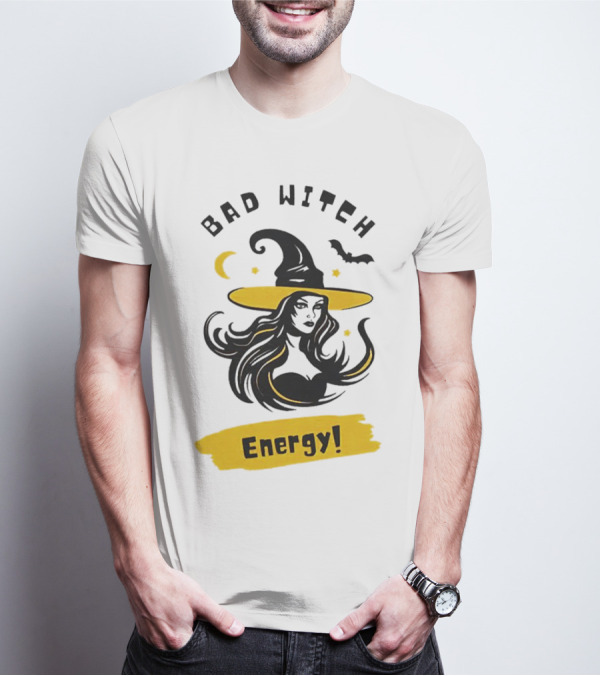 Bad Witch Energy Halloween Moon Bat Hat T-Shirt