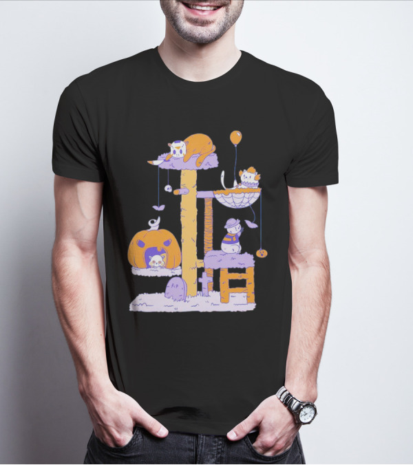 Cat Horror Icons Halloween Pumpkin Creepy Playhouse T-Shirt