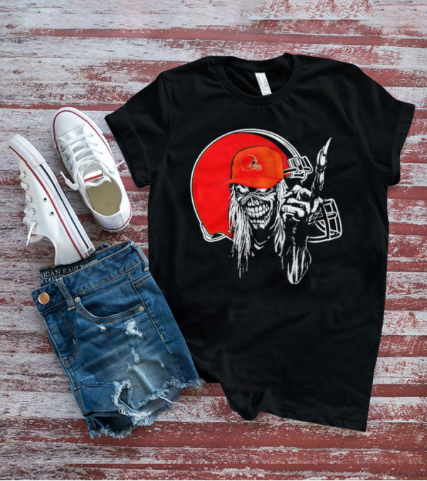 Cleveland Browns Skull With Helmet Halloween Football T-Shirt