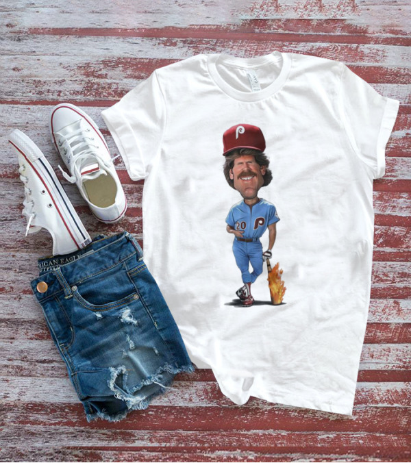 Mike Schmidt Number 20 Philadelphia Phillies Caricature With Flaming Bat T-Shirt