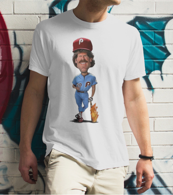 Mike Schmidt Number 20 Philadelphia Phillies Caricature With Flaming Bat T-Shirt