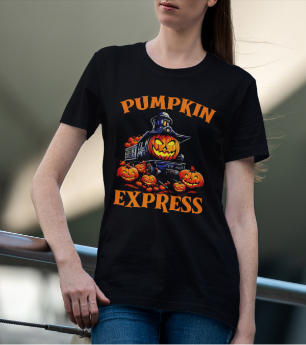 PUMPKIN EXPRESS Halloween Train With Jack-o'-Lantern Faces T-Shirt
