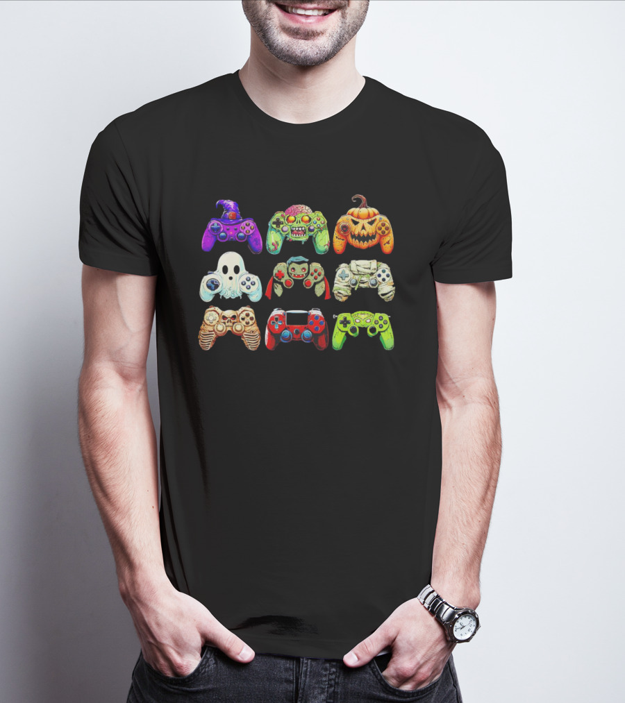 Gaming Skeleton Zombie Ghost Pumpkin Witch Halloween Controller Collection T-Shirt