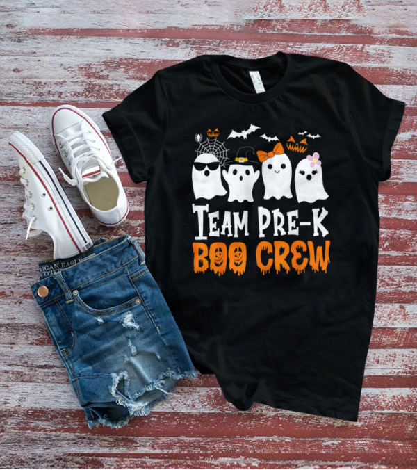 Team Pre-K Boo Crew Halloween Ghosts With Hats And Bows T-Shirt