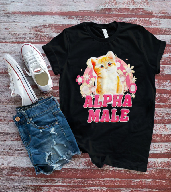 Alpha Male Cat With Floral Background T-Shirt