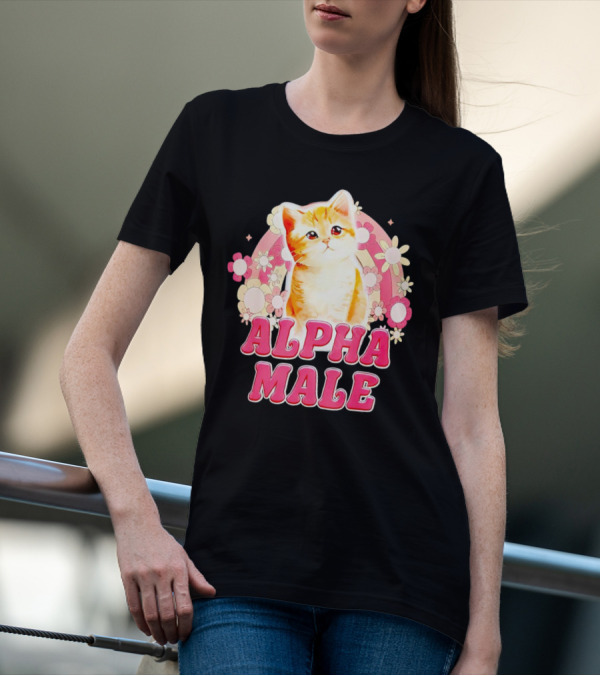 Alpha Male Cat With Floral Background T-Shirt