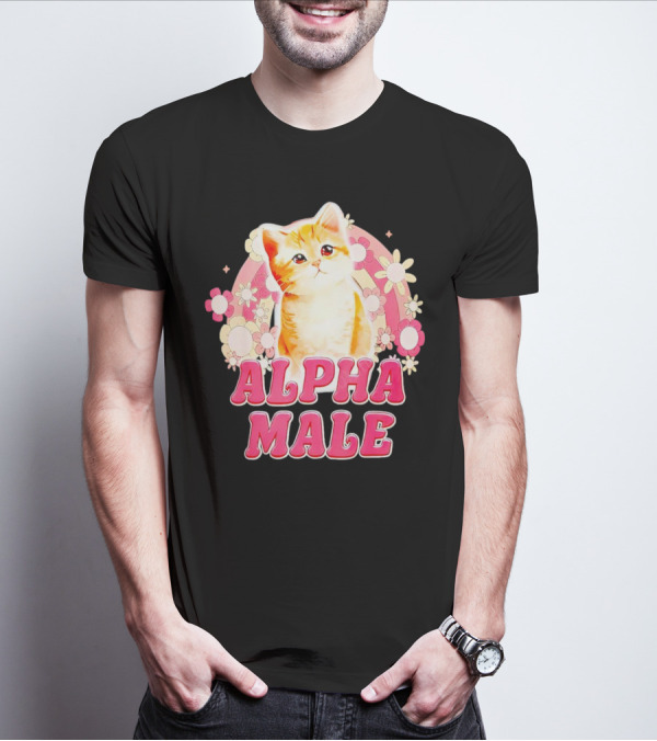 Alpha Male Cat With Floral Background T-Shirt