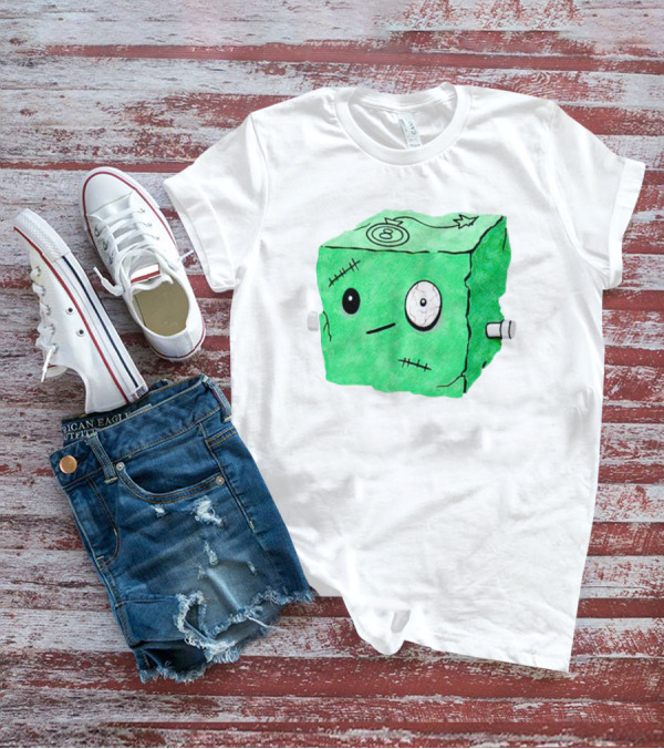 Franken Frankie Eight-Ball Cube Monster Stitched Green Block T-Shirt