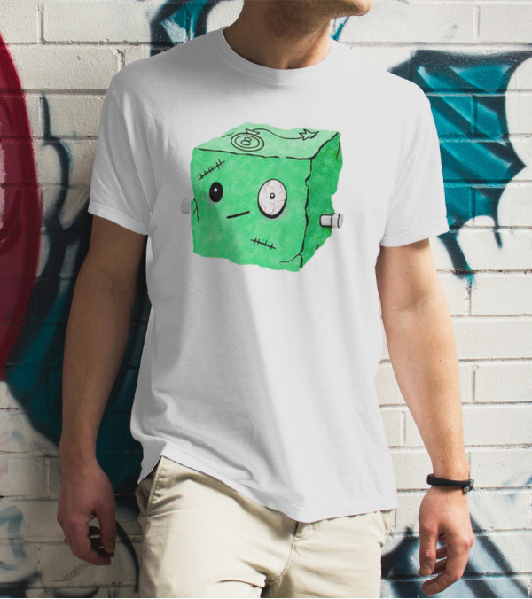 Franken Frankie Eight-Ball Cube Monster Stitched Green Block T-Shirt