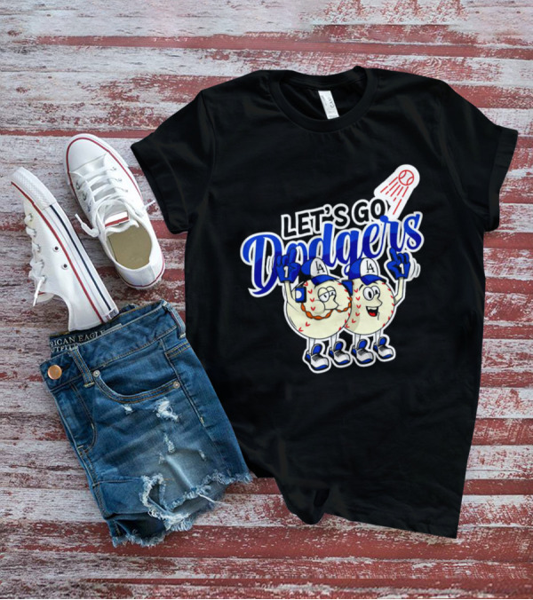 Let's Go Dodgers Baseball With Cartoon Baseballs And Iconic Spotlight T-Shirt