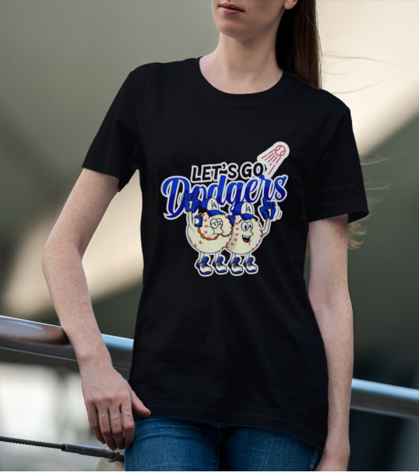 Let's Go Dodgers Baseball With Cartoon Baseballs And Iconic Spotlight T-Shirt
