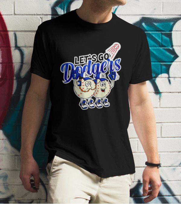 Let's Go Dodgers Baseball With Cartoon Baseballs And Iconic Spotlight T-Shirt