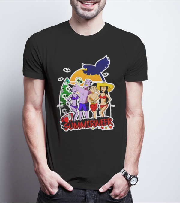 SUMMERWEEN Halloween Beach Party With Monsters And Skulls T-Shirt