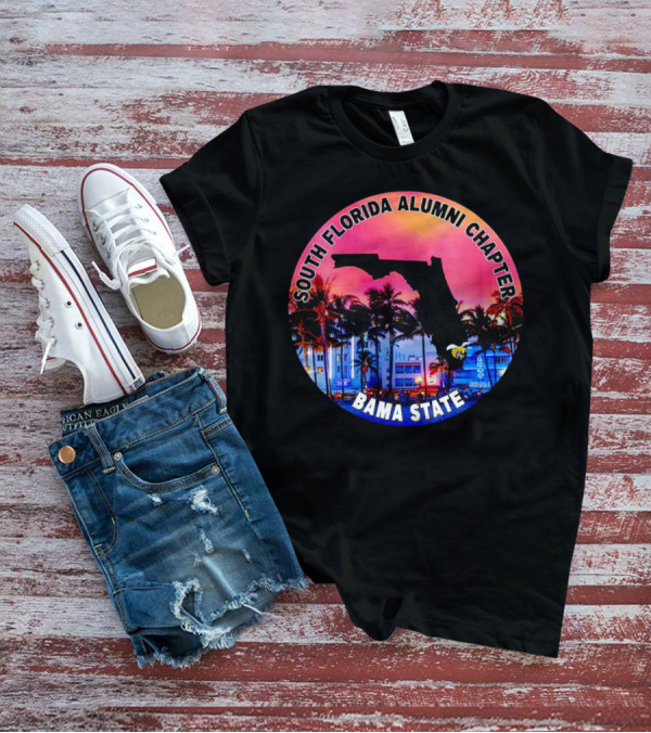 South Florida Alumni Chapter Bama State Florida Map And Palm Trees T-Shirt