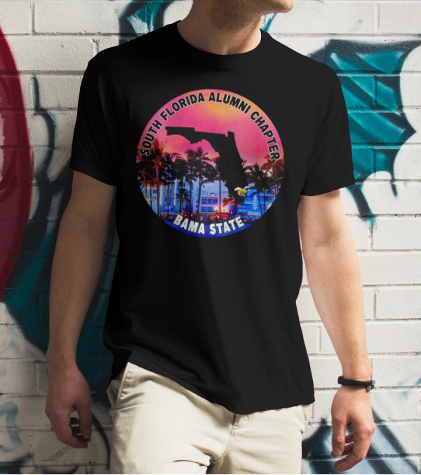 South Florida Alumni Chapter Bama State Florida Map And Palm Trees T-Shirt