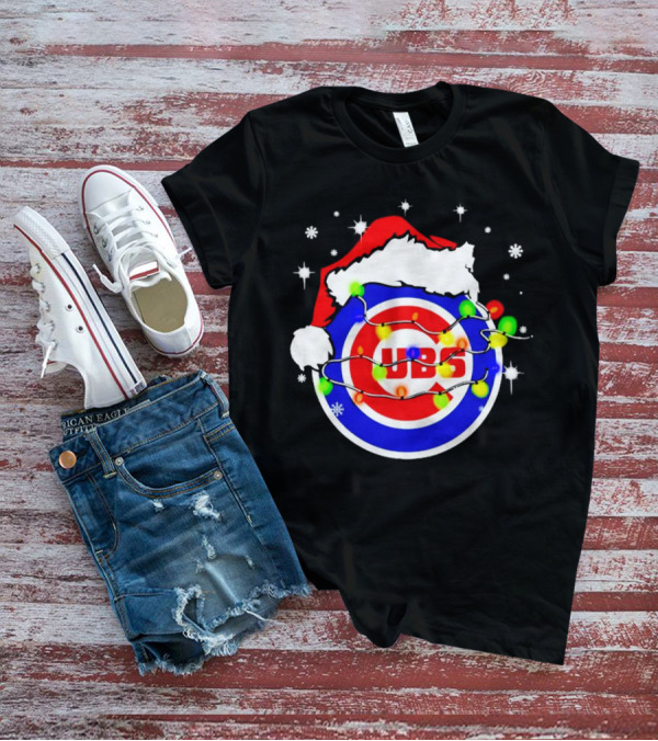 Chicago Cubs Santa Hat Christmas Lights T-Shirt