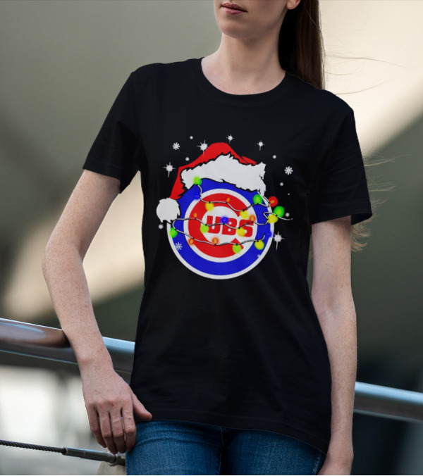 Chicago Cubs Santa Hat Christmas Lights T-Shirt