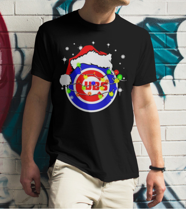 Chicago Cubs Santa Hat Christmas Lights T-Shirt
