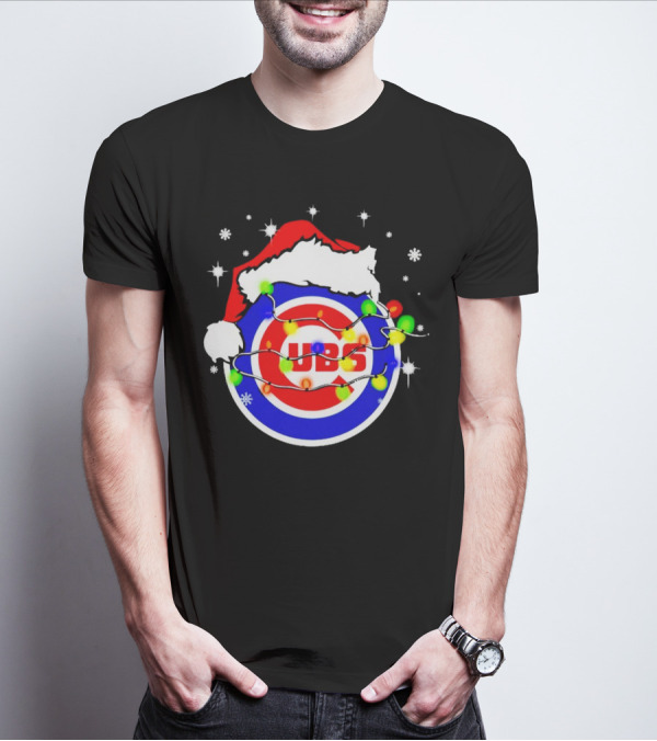 Chicago Cubs Santa Hat Christmas Lights T-Shirt