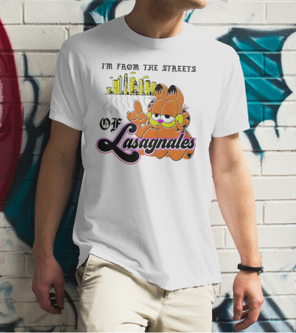 Garfield I'm From The Streets Of Lasagnales With City Skyline And Finger Pointing T-Shirt