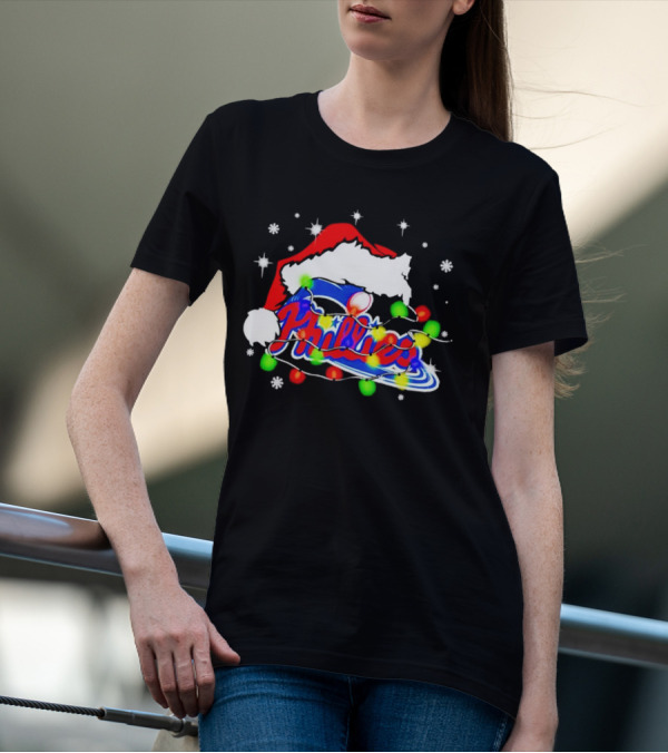 Santa Hat Philadelphia Phillies Christmas Lights T-Shirt