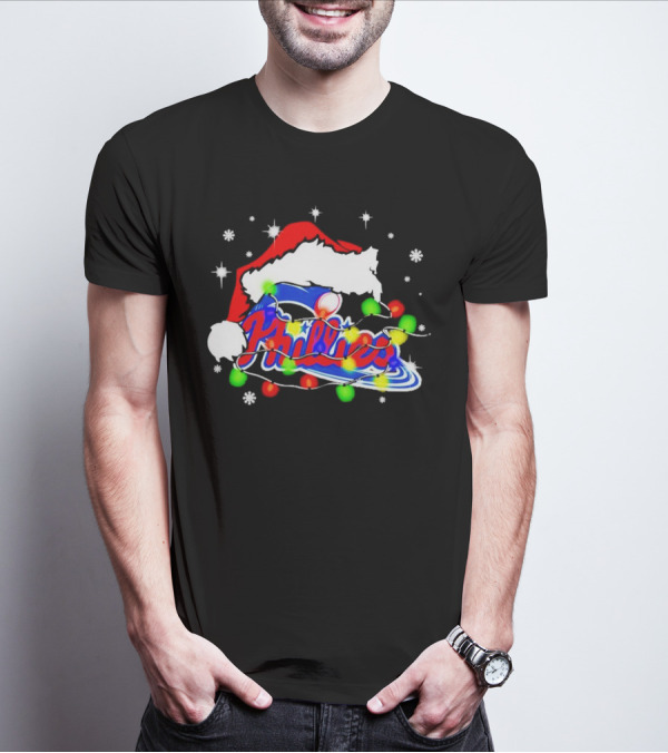 Santa Hat Philadelphia Phillies Christmas Lights T-Shirt
