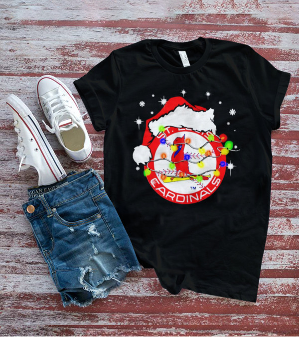 Santa Hat St. Louis Cardinals Christmas Lights Holiday T-Shirt