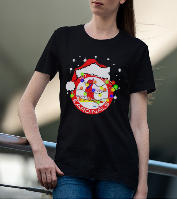 Santa Hat St. Louis Cardinals Christmas Lights Holiday T-Shirt