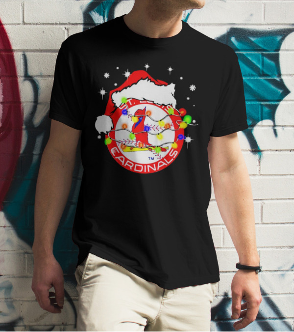 Santa Hat St. Louis Cardinals Christmas Lights Holiday T-Shirt