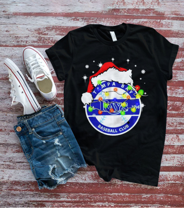 Tampa Bay Rays Baseball Club Santa Hat Christmas Lights T-Shirt