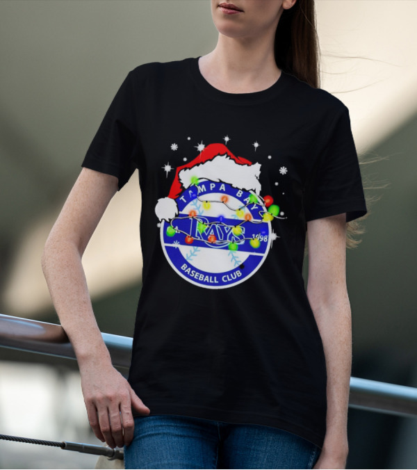 Tampa Bay Rays Baseball Club Santa Hat Christmas Lights T-Shirt