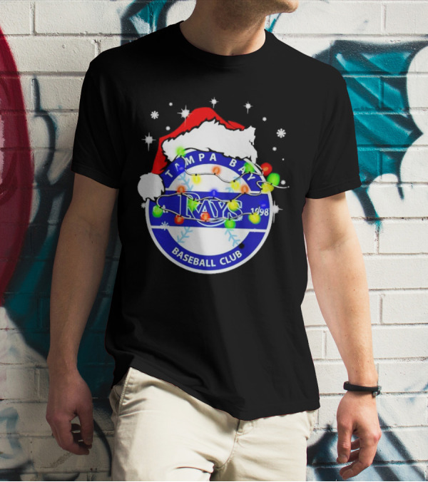 Tampa Bay Rays Baseball Club Santa Hat Christmas Lights T-Shirt