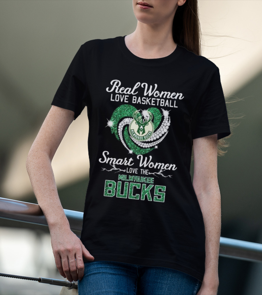 Real Women Love Basketball Smart Women Love The Milwaukee Bucks Sparkling T-Shirt
