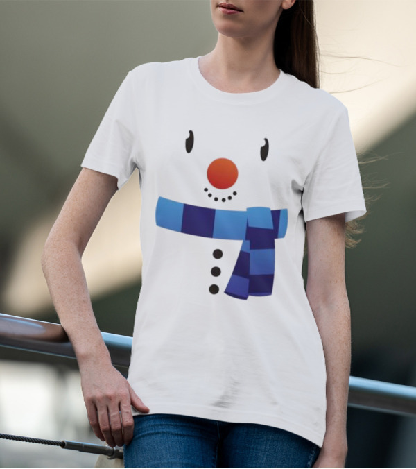 Snowman Suit Christmas Blue Scarf Simple Face T-Shirt