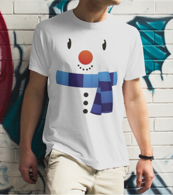 Snowman Suit Christmas Blue Scarf Simple Face T-Shirt