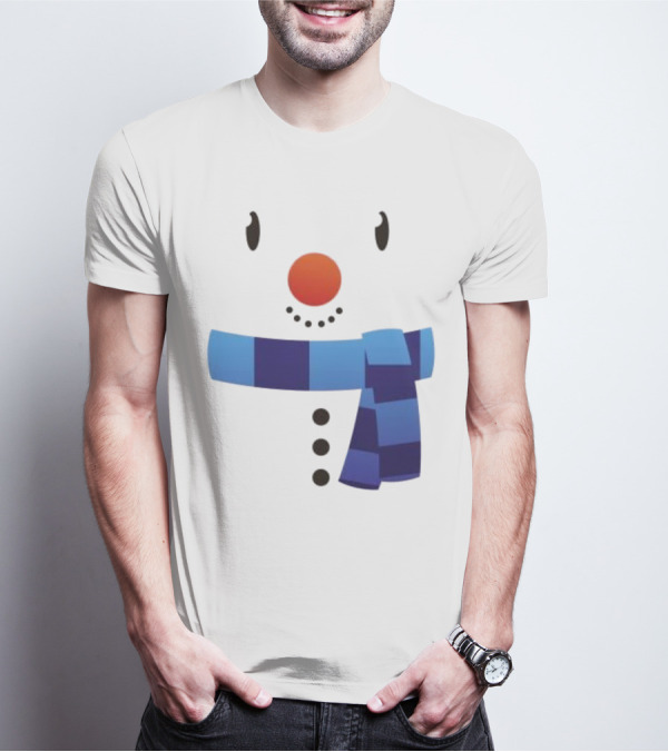 Snowman Suit Christmas Blue Scarf Simple Face T-Shirt