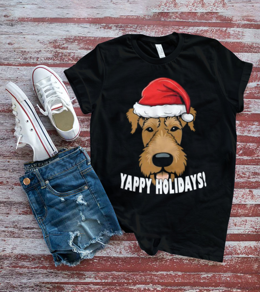 Yappy Holidays Airedale Santa Dog Christmas T-Shirt