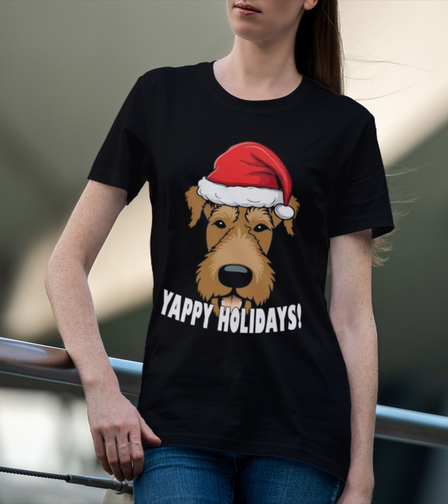 Yappy Holidays Airedale Santa Dog Christmas T-Shirt