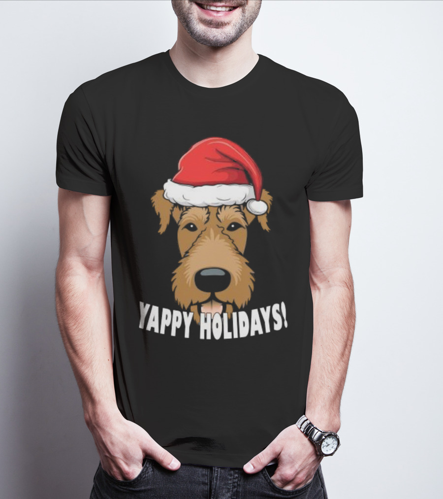 Yappy Holidays Airedale Santa Dog Christmas T-Shirt