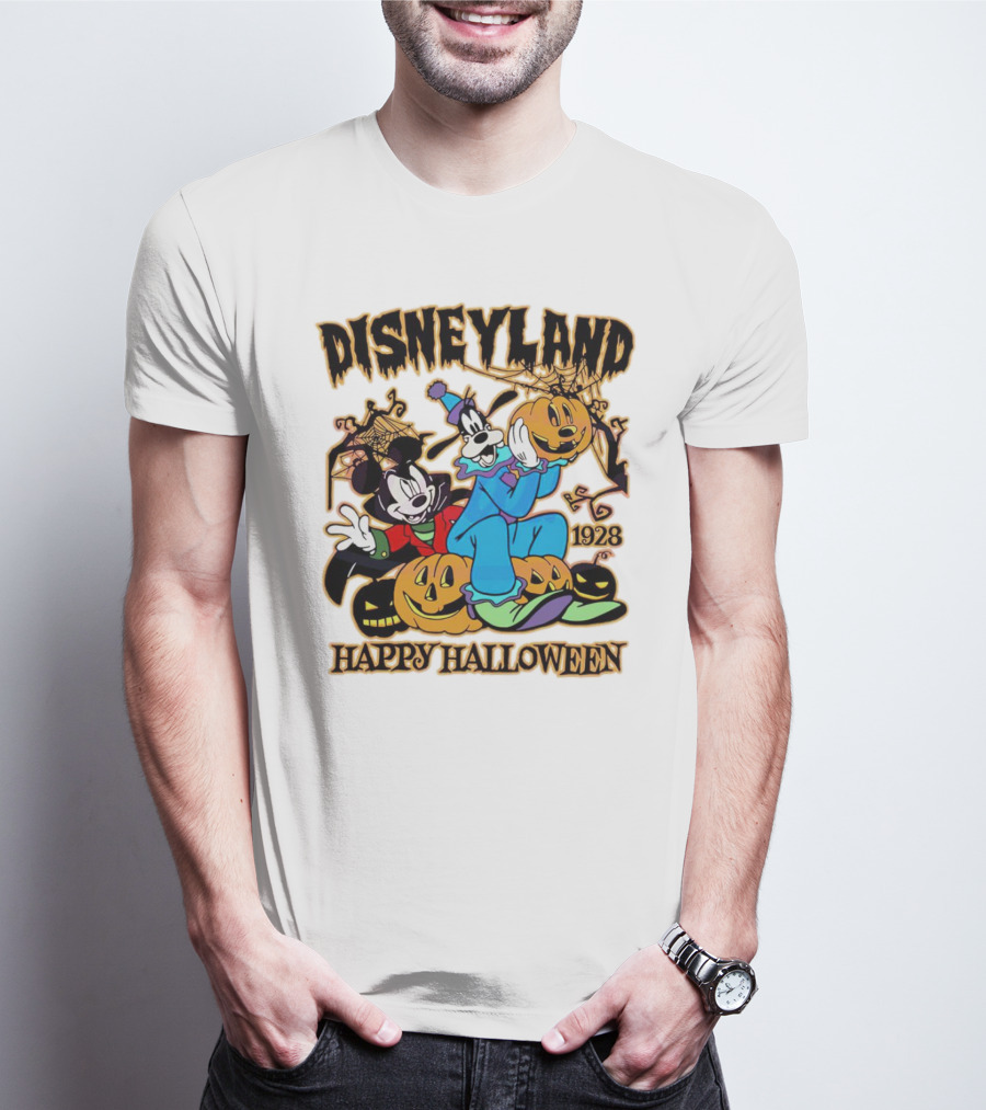 Disneyland Happy Halloween 1928 Mickey Goofy Pumpkins T-Shirt